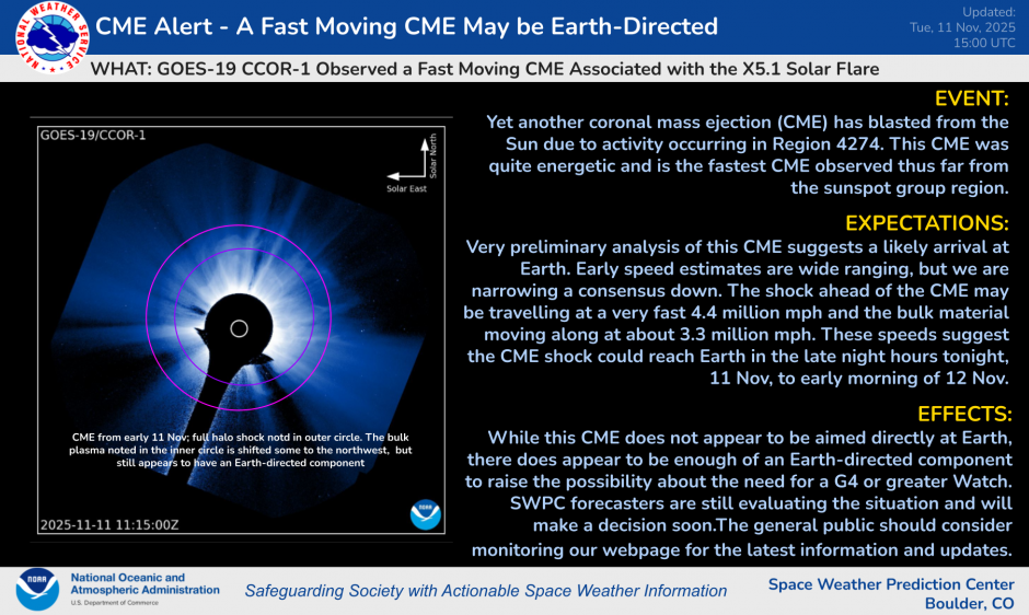 Another, Faster Moving CME Blasts from the Sun Early on 11 November