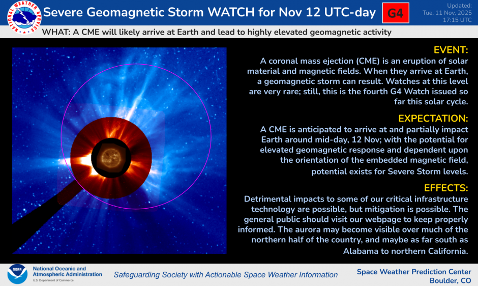 G4 (Severe) Watch in Effect for 12 November
