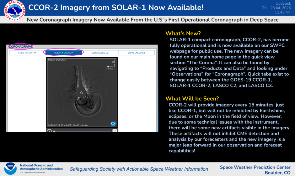 SOLAR-1 CCOR-2 Now Fully Operational