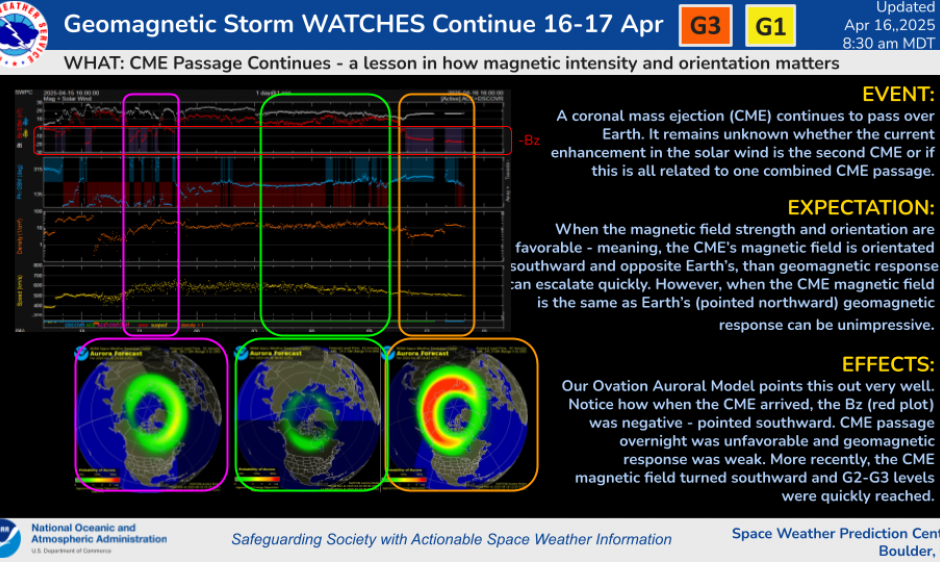 CME Passage Continues Today, 16 Apr 2025