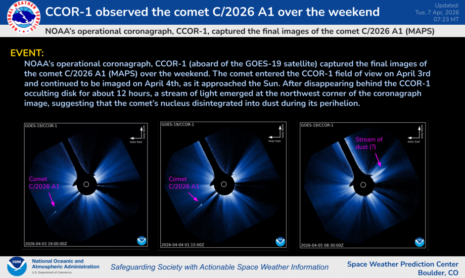 CCOR-1 Captures Comet C/2026 A1