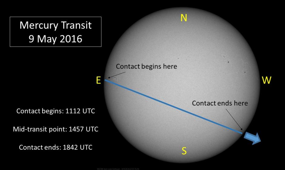 Mercury Transit Path on 9 May 2016