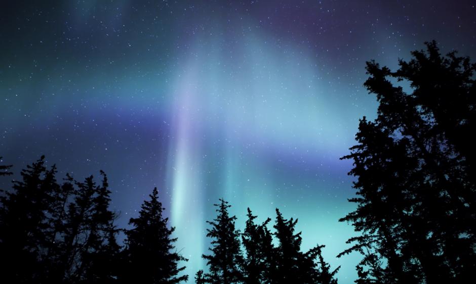 Nighttime view of the northern lights in Alaska.