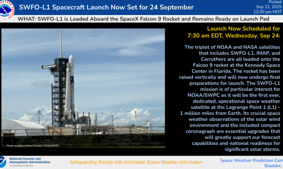 SWFO-L1 to Launch 24 Sep