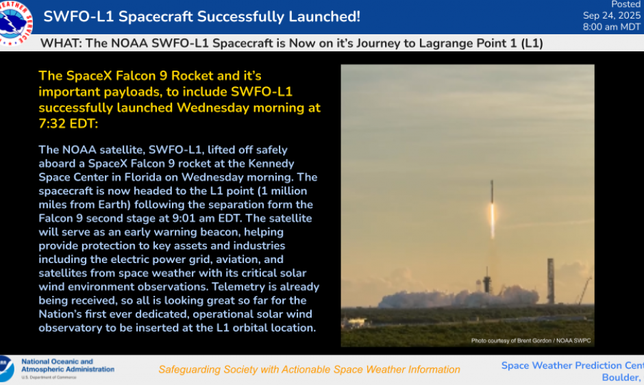 SWFO-L1 Successfully Launched!