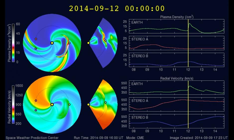 a model depiction of a CME expected to arrive at Earth on 12 September