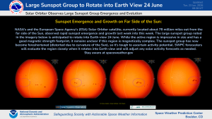 Large Sunspot Group to Rotate into Earth View 24 June