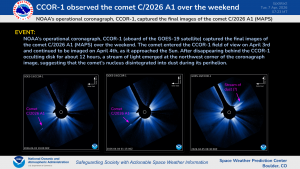 CCOR-1 Captures Comet C/2026 A1