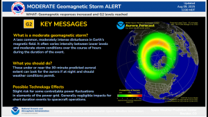 G2 Moderate storm Key messages and current aurora forecast image