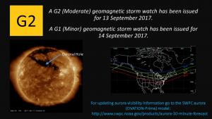 G2 Watch issued for 13 September; G1 Watch issued for 14 September