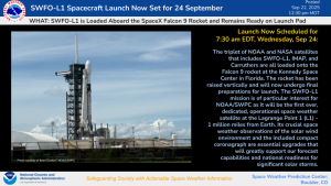 SWFO-L1 to Launch 24 Sep