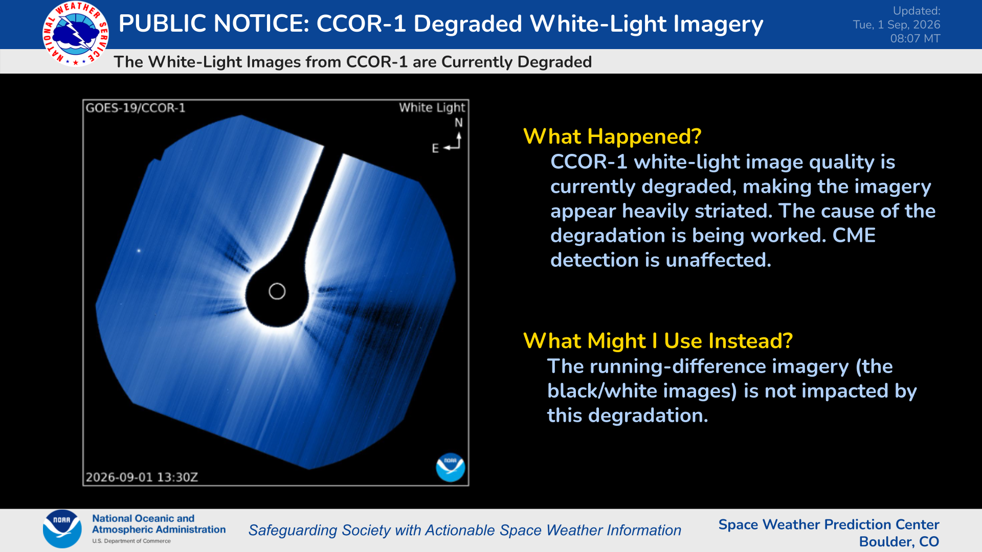CCOR-1 White Light Imagery Degradation