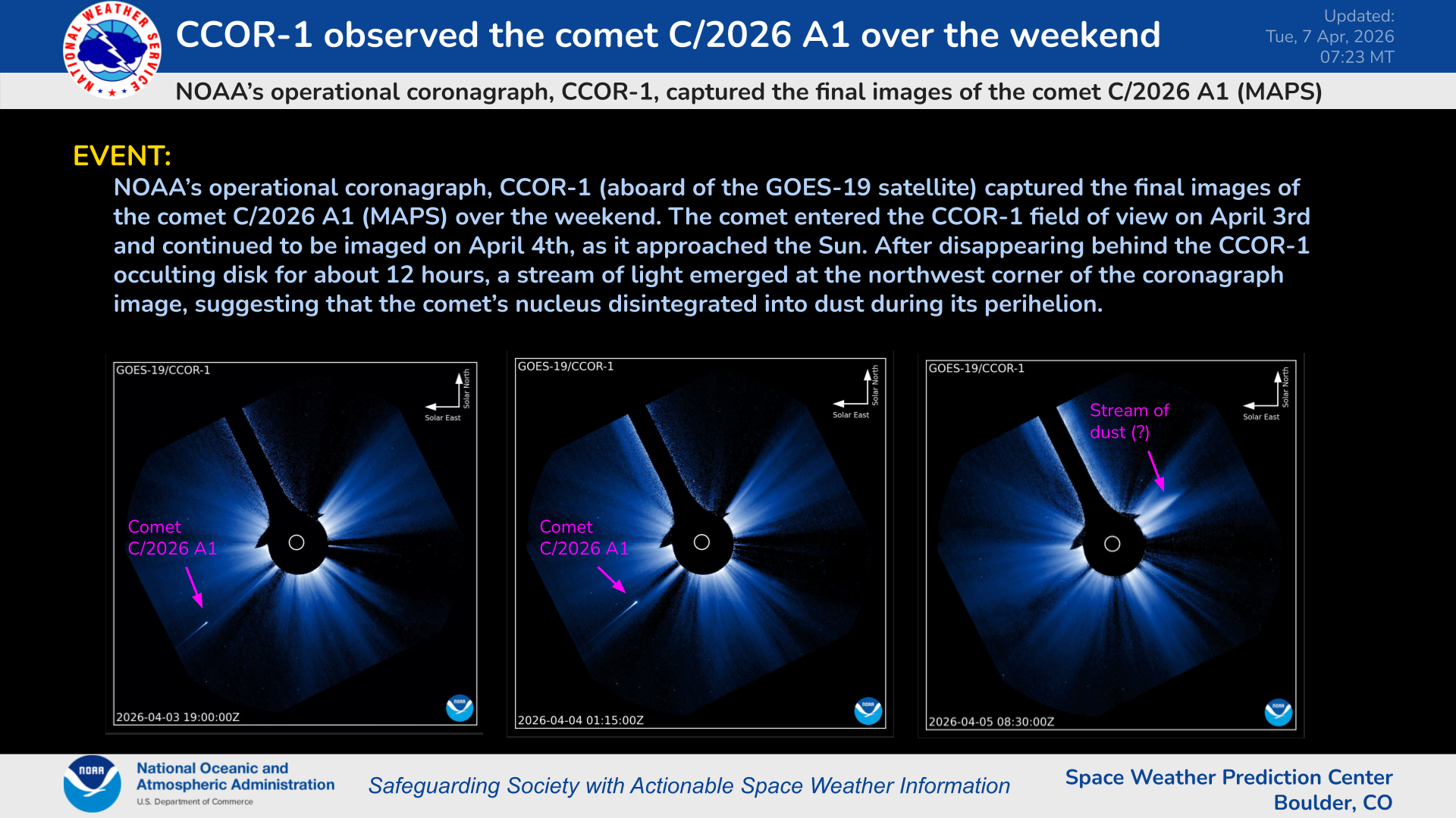 CCOR-1 Captures Comet C/2026 A1