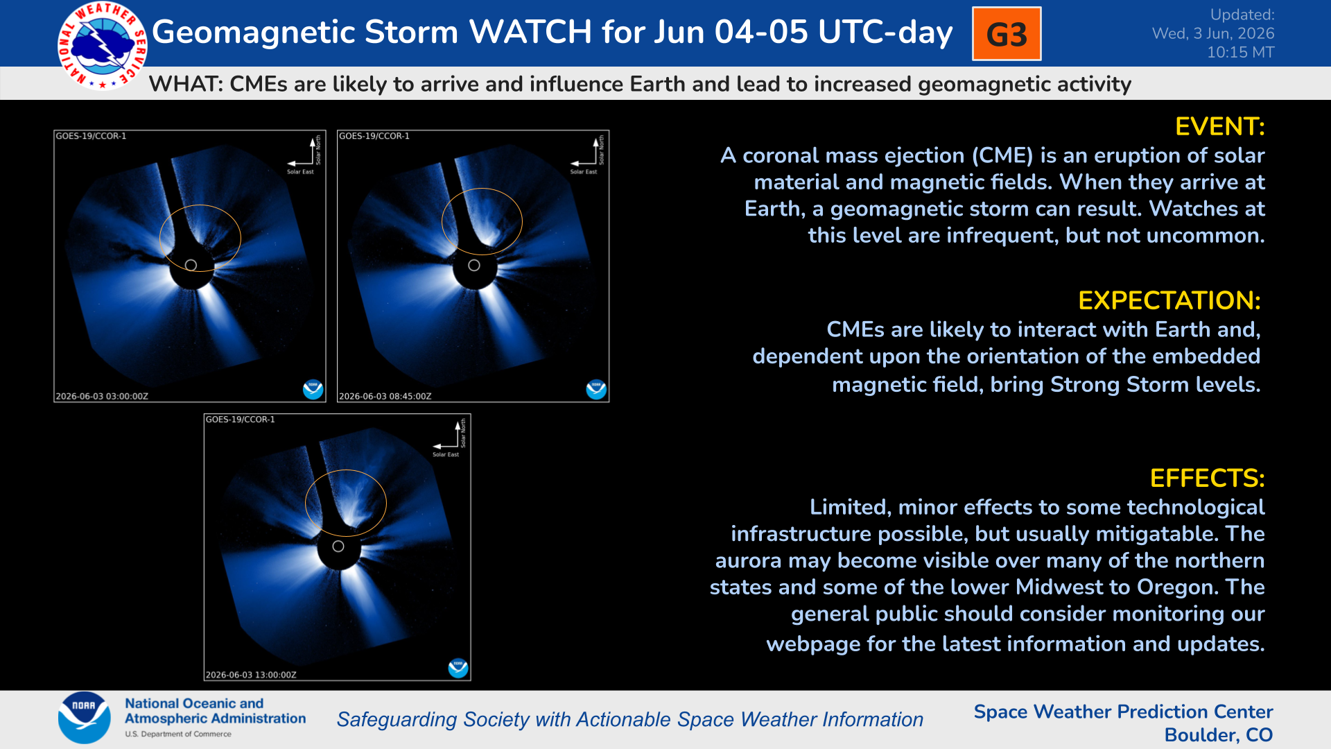 Strong Geomagnetic Storm (G3) Watch In Effect for 04-05 June (UTC)