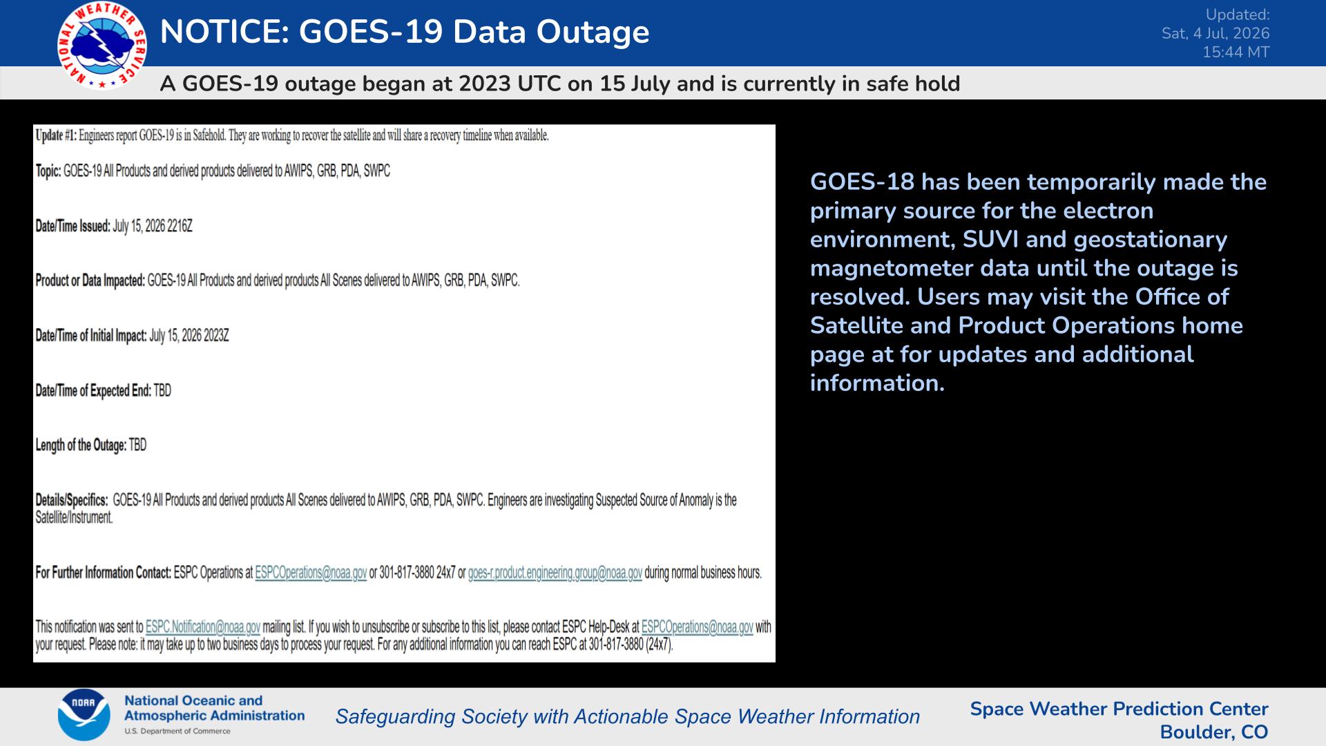 GOES-19 Safe Hold