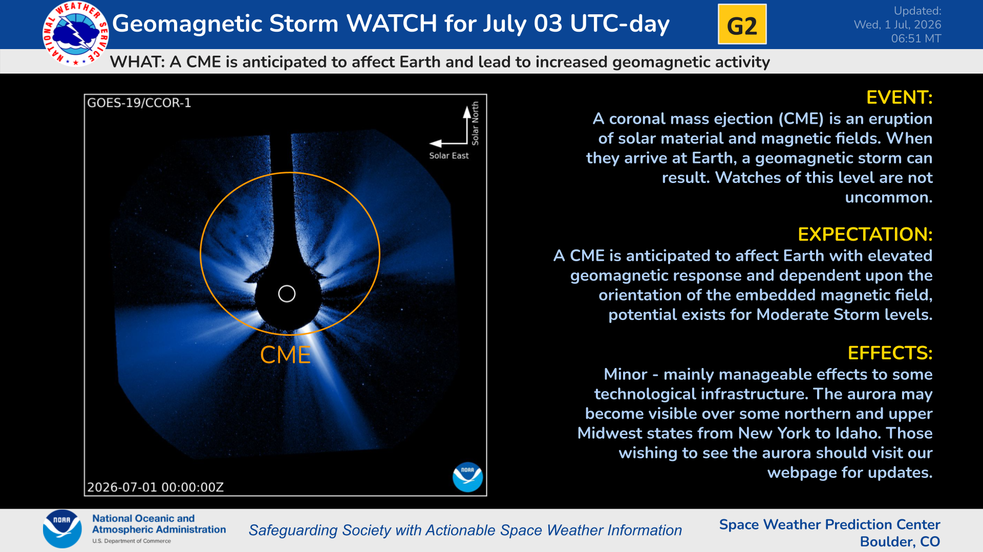 Moderate Geomagnetic Storm Watch for 03 July (UTC)