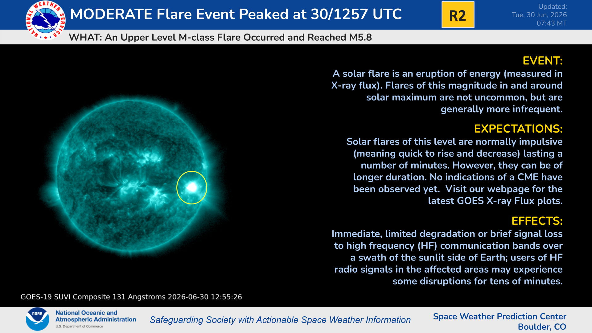 M5.8 Flare Observed - No CME indications yet